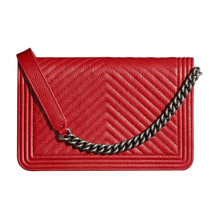 CHANEL Cow Leather Belt Chain Wallet, Shoulder Bag Women's Red-1