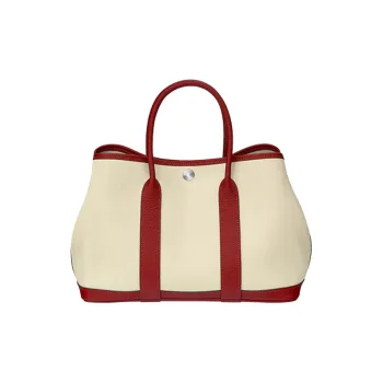 HERMES Garden Party Cow Leather Handbag Women's Beige