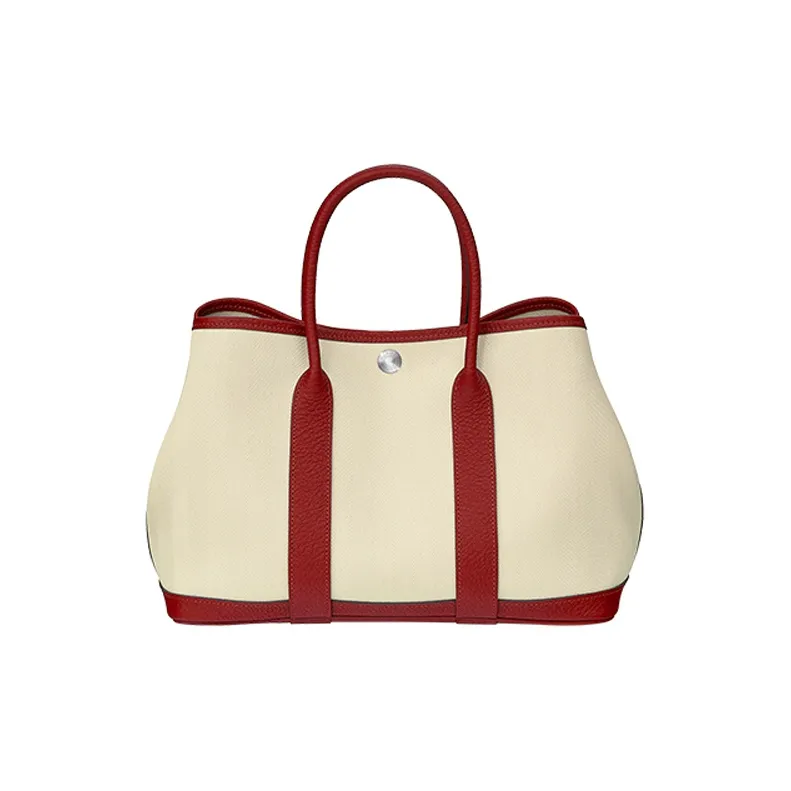 HERMES Garden Party Cow Leather Handbag Women's Beige-0