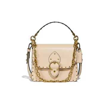 COACH Beat Leather Square Bag, Crossbody Bag, Shoulder Bag Trumpets Women's Ecru
