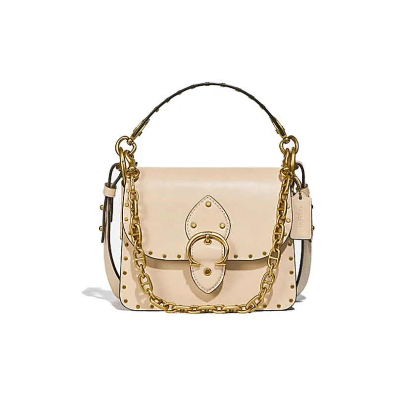 COACH Beat Leather Square Bag, Crossbody Bag, Shoulder Bag Trumpets Women's Ecru-0