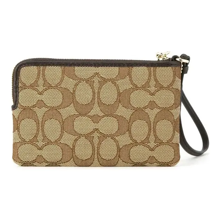 COACH Wristlet Fabric With Leather Wrist Bags Clutches Small Size Women's Khaki-2
