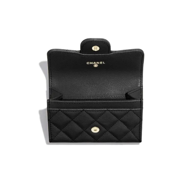 CHANEL Grain Embossed Cow Leather Coin Purse Card Holder, Wallet Women's Black-1