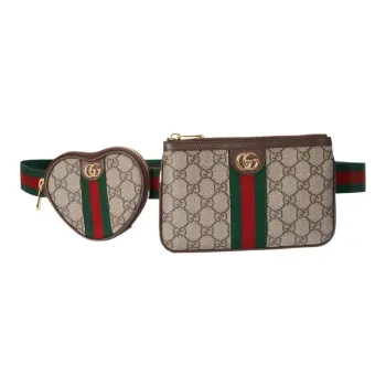 GUCCI Ophidia Leather Trim Heart Coin Purse Combo Bag Clutch Fanny Pack Unisex Ebony/Brown