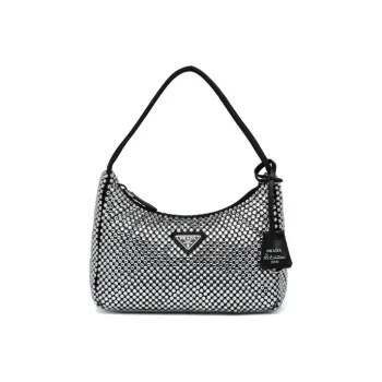 PRADA Hobo Crystal Full Diamond Satin Shoulder Bag, Handbag, Shoulder Bag Women's Black/Silver