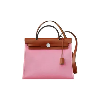 HERMES Herbag Zip Canvas Cowhide Crossbody Bag Women's Pink