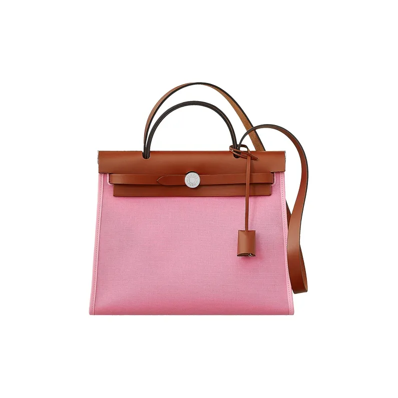 HERMES Herbag Zip Canvas Cowhide Crossbody Bag Women's Pink-0