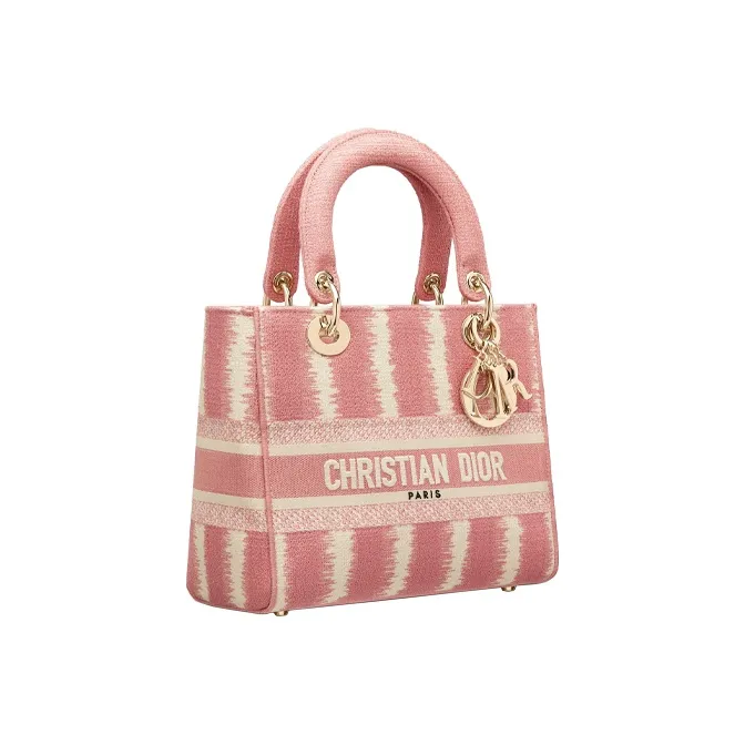 DIOR Lady Dior Embroidery Lady Dior Bag, One Shoulder Handbag Medium Size Women's Pink-1