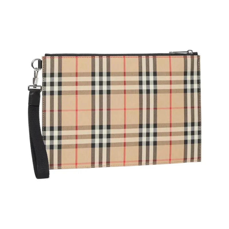 Burberry Vintage Canvas Bag Clutch Men's Khaki-1