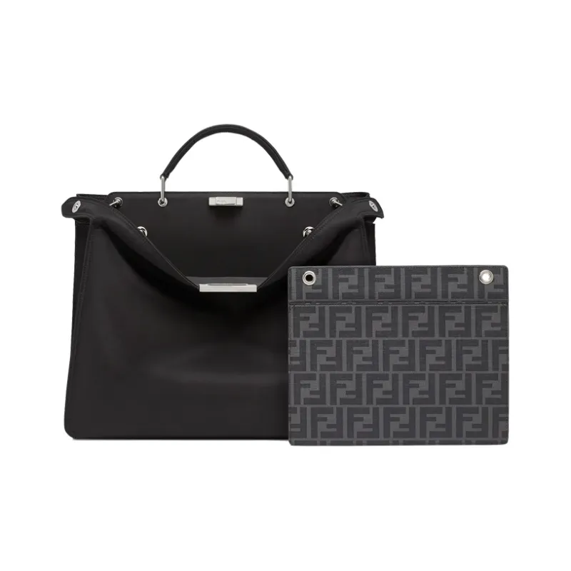 FENDI Peekaboo ISeeU Polyester Tote Bag, Shopping Bag, Handbag, Shoulder Bag, Crossbody Bag Medium Size Men's Black-1