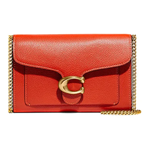 COACH Tabby Polished Pebbled Leather Handheld Shoulder Bag Crossbody Bag Small Size Women's Orange Red