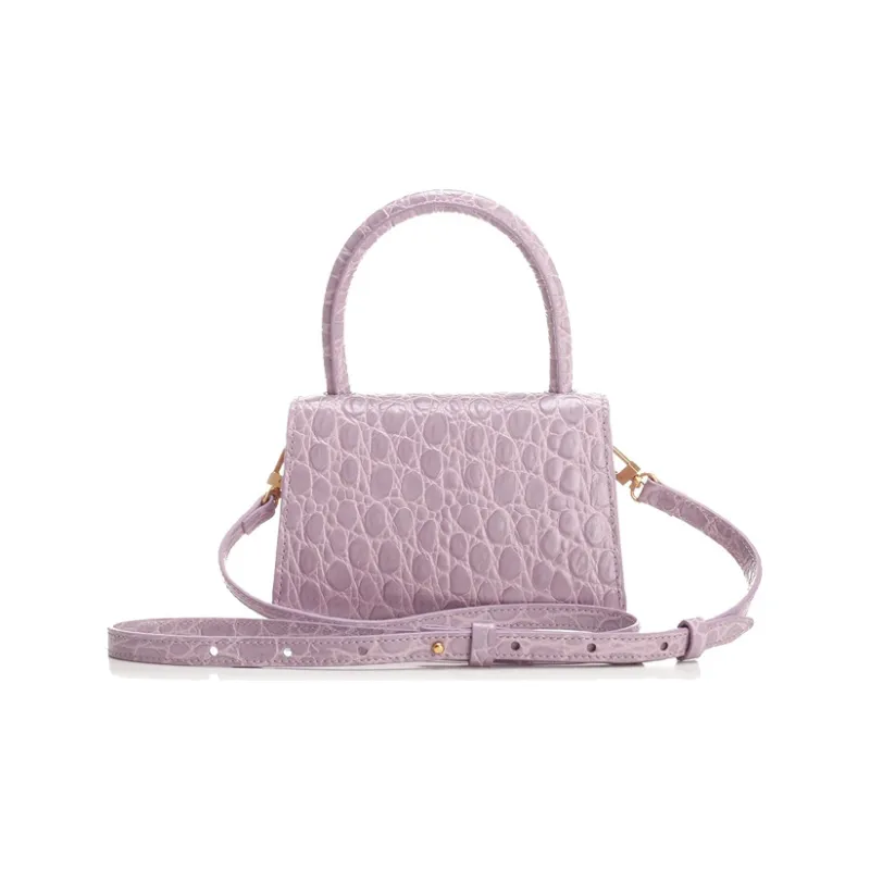 By Far Croco Leather Crossbody Bag, Cell Phone Pouch, Handbag, Clutch Mini Women's Lilac Purple-3