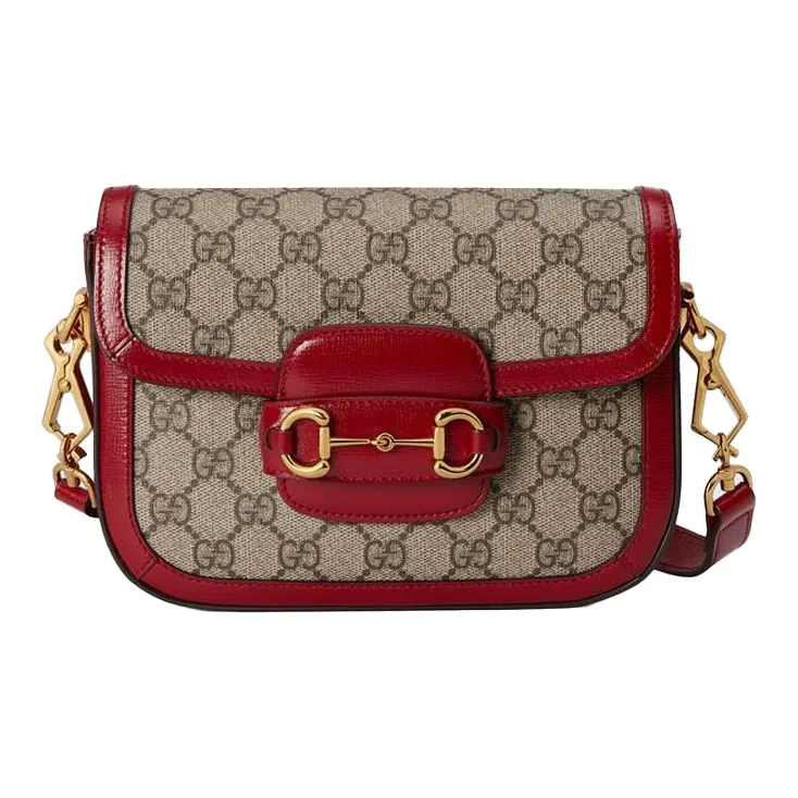 GUCCI Horsebit 1955 Canvas With Leather Saddle Bag Shoulder Bag Crossbody Bag Mini Women's Ebony/Red-1