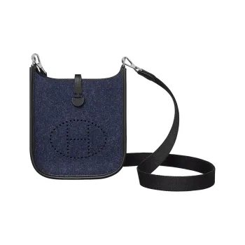 HERMES Evelyne Swift Calfskin With Velvet Fabric Shoulder Bag Crossbody Bag Mini Unisex Midnight Blue & Black