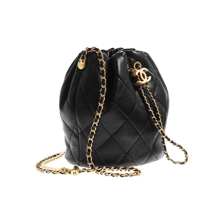 CHANEL Wool Bucket Bag, Drawstring Bag, Shoulder Bag, Crossbody Bag Women's Black-2