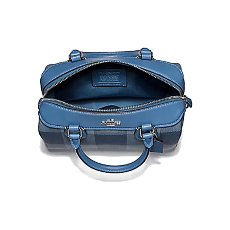 COACH Bennett Canvas Boston Bag, Crossbody Bag, Handbag Trumpets Women's Blue Plaid-1