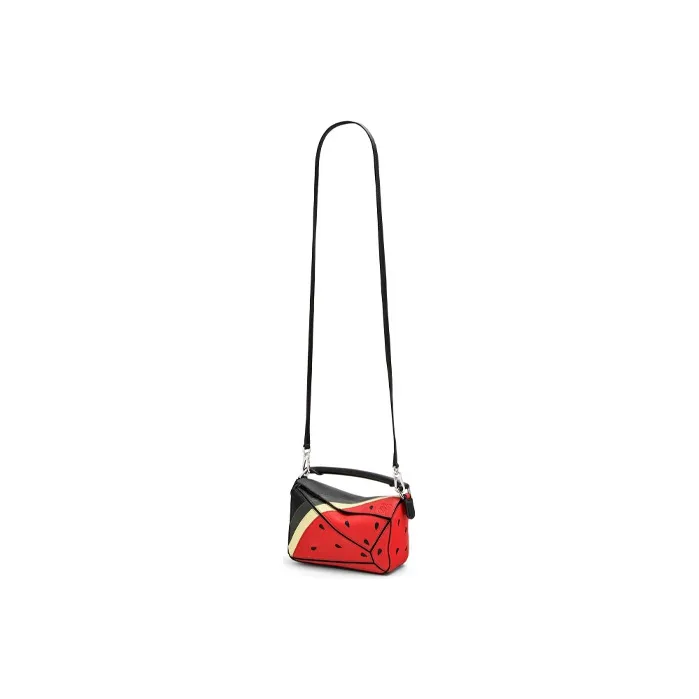 LOEWE Puzzle Calfskin Geometric Bag Puzzle Bag Handbag Shoulder Bag Crossbody Bag Mini Women's Red Black-4