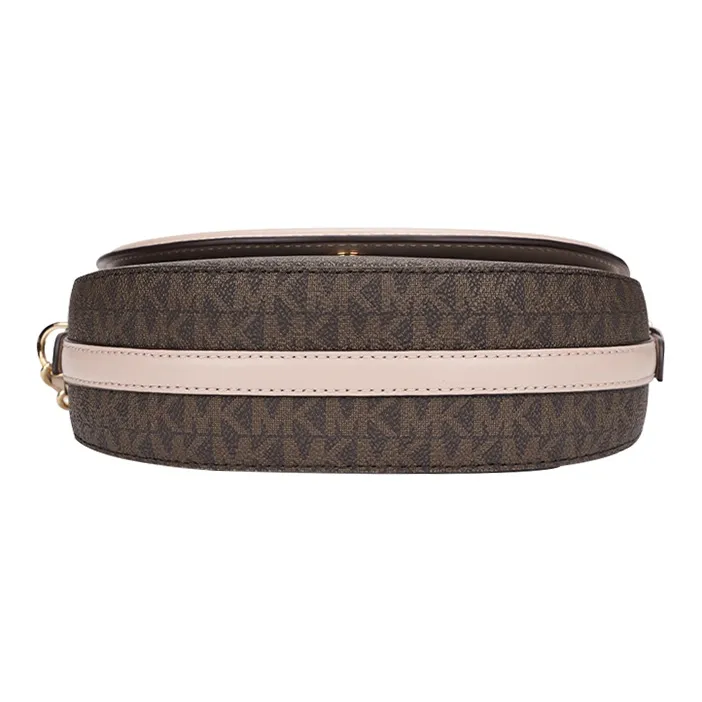 MICHAEL KORS Jet Set Charm Leather Saddle Bag Crossbody Bag Shoulder Bag Women's Dark Brown & Nude Pink-3