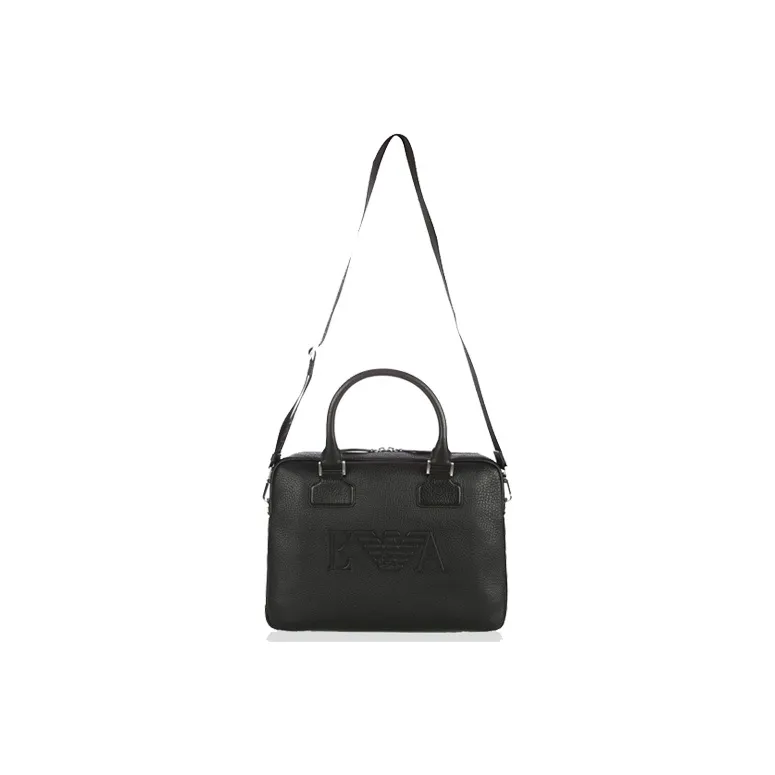 EMPORIO ARMANI Cow Leather Briefcase, Crossbody Bag, Handbag Regular Men's Black-0
