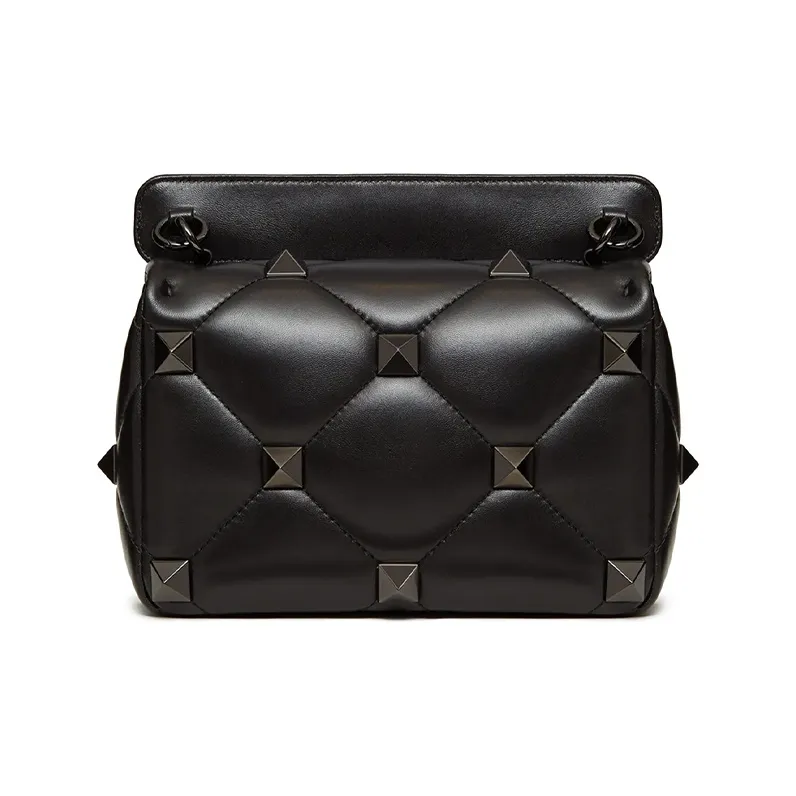Valentino Roman Stud Sheepskin Handbag Crossbody Bag Shoulder Bag Medium Size Women's Black-2