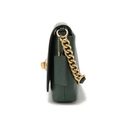 COACH Crosstown Leather Shoulder Bag Medium Size Women's Dark Green-2
