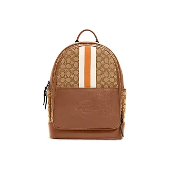 COACH Thompson Canvas Leather Backpack Large Size Unisex Khaki