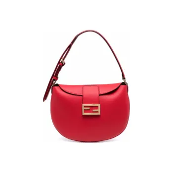 FENDI Leather Croissant Bag Shoulder Bag Crescent Bag Handbag Shoulder Bag Small Size Women's Red