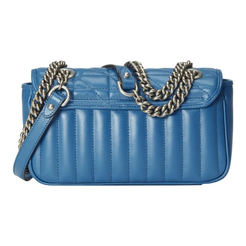 GUCCI GG Marmont Quilting Leather Crossbody Bag Shoulder Bag Women's Blue-1