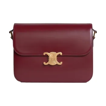 CELINE Triomphe Shiny Cow Leather Shoulder Bag Handbag Shoulder Bag Crossbody Bag Large Size Women's Burgundy
