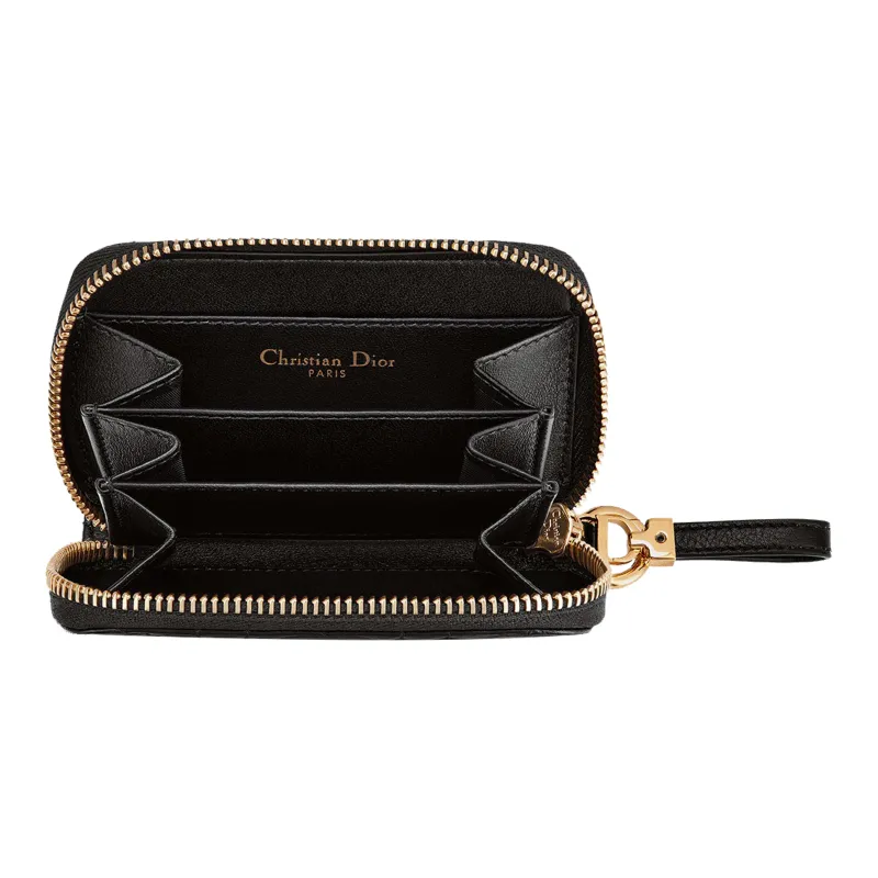 DIOR Calfskin Wallet Card Holder Clutch Women's Black-2