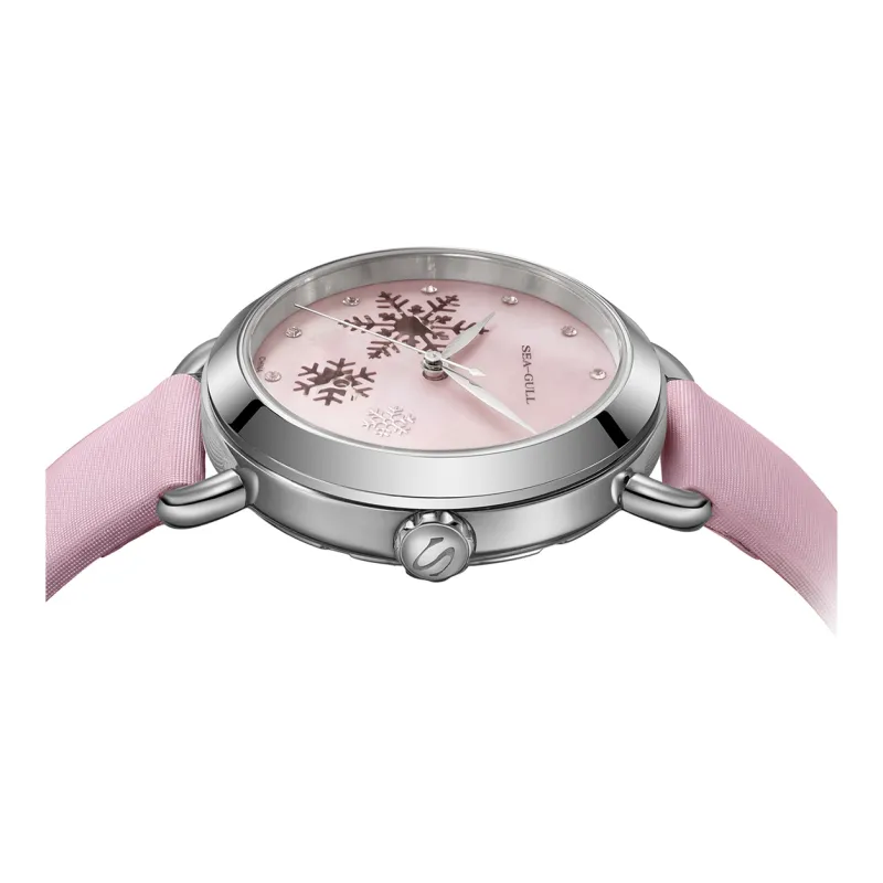 Sea Gull Hollow Series Automatic Mechanical Movement Spun Silk Strap Watch Women's Watch Pink Watch Dial 813.65.6029LK-3