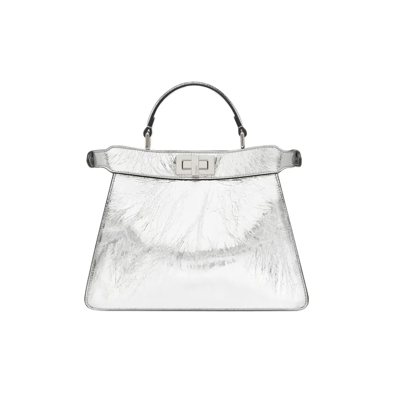 FENDI Peekaboo Sheepskin Shoulder Bag Crossbody Bag Handbag Women's Silver-1