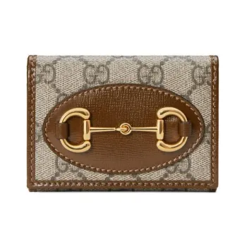 GUCCI Canvas With Leather Wallet Unisex Brown/Ebony