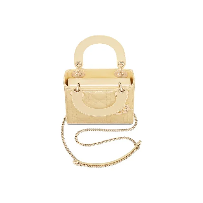 DIOR Lady Dior Patent Leather Cowhide Dior Bag Shoulder Bag Crossbody Bag Handbag Mini Women's Yellow-2