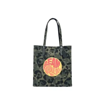 COACH Coated Canvas With Leather Tote Bag, Shopping Bag, Canvas Bag, Handbag Tubas Women's Army Green & Black