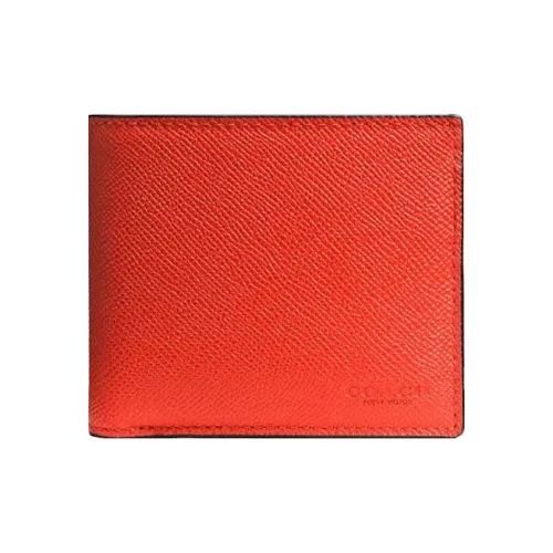 COACH Compact Leather Folding Wallet, Wallet Women's Orange Red