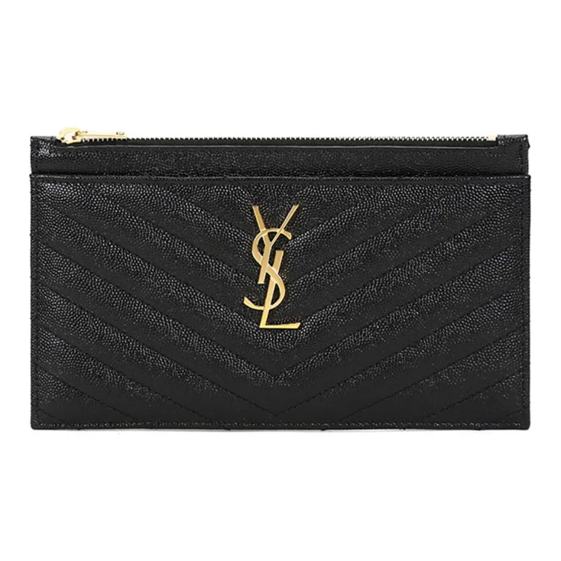 SAINT LAURENT Calfskin Wallet Clutch Regular Women's Black-0