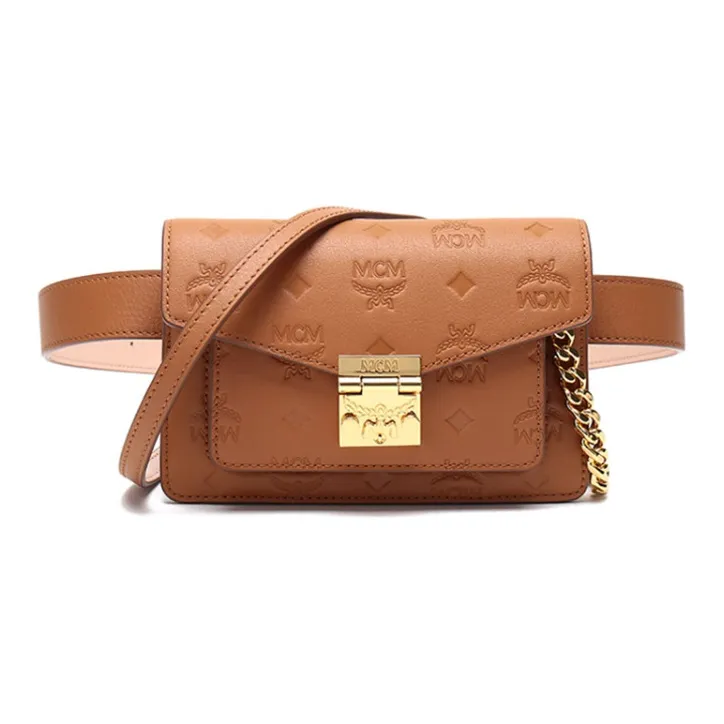 MCM Patricia Visetos Artificial Leather Shoulder Bag, Crossbody Bag Mini Women's Brown Cognac-0
