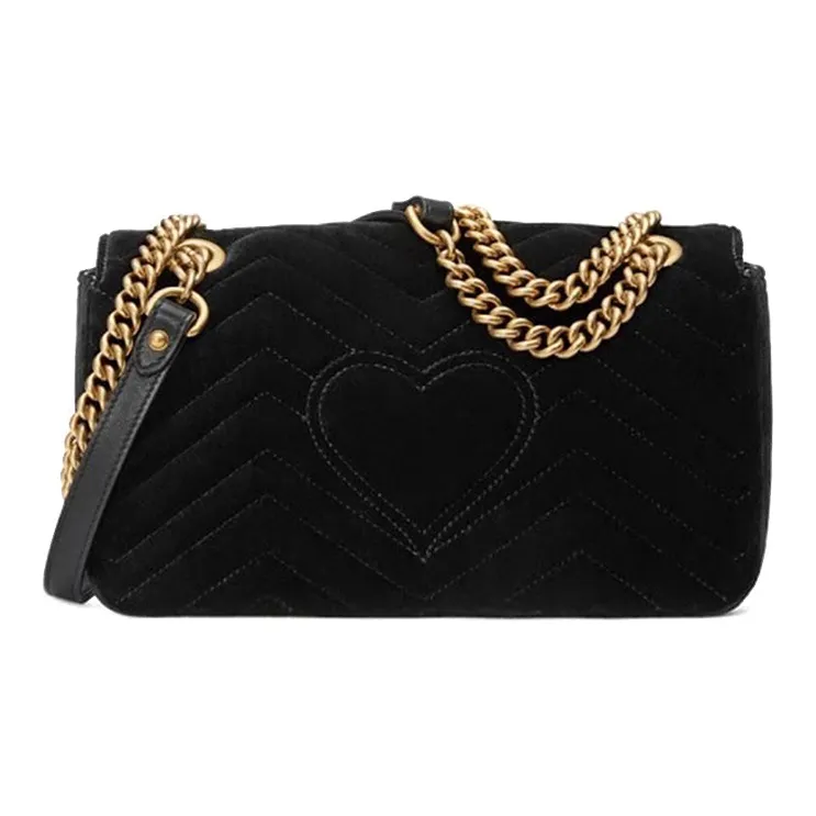 GUCCI Marmont Velvet Chain Bag Crossbody Bag Shoulder Bag Small Size Women's Black-3