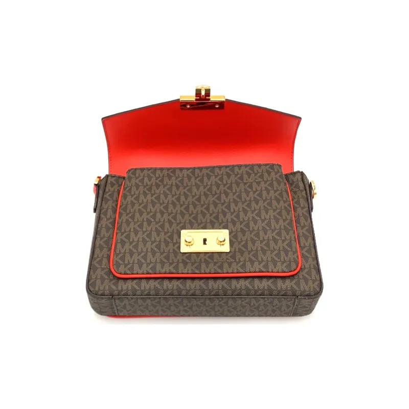 MICHAEL KORS Rose Leather Messenger Bag Handbag Shoulder Bag Crossbody Bag Women's Red Brown Multicolor-3