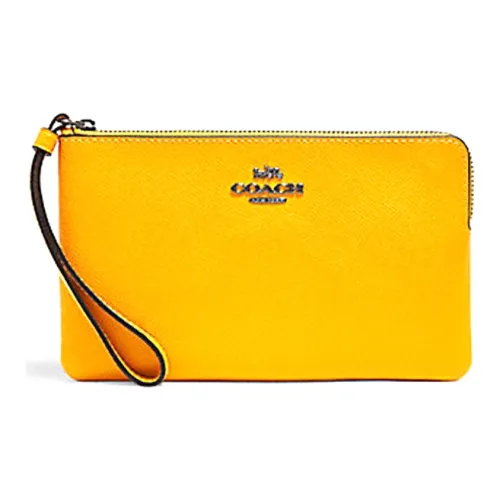 COACH Leather Clutch Small Size Women's Candy Yellow
