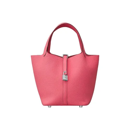 HERMES Picotin Felt With Swift Leather Basket Bag Handbag Bucket Bag Womens Gray/Black