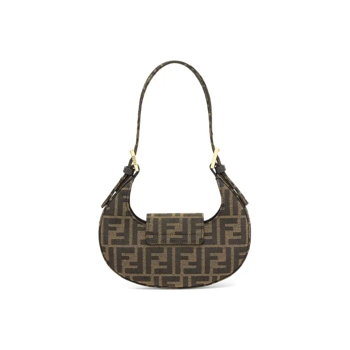 FENDI Cookie With Cow Leather And Snake Skin Cookie Bag Ox Horn Crescent Bag Shoulder Bag, Handbag Mini Women's Brown-4