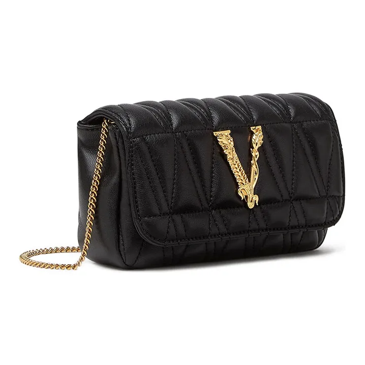 VERSACE Virtus Leather Clutch, Crossbody Bag Mini Women's Black-1