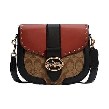 COACH Georgie Leather Saddle Bag Shoulder Bag Crossbody Bag Medium Size Women's Brown Black Red Brown