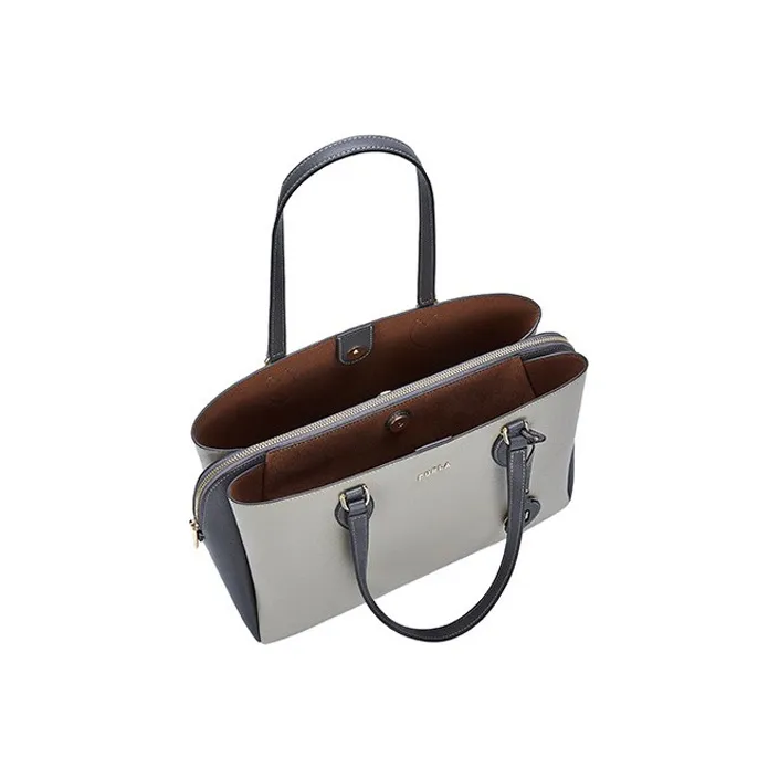 Furla Minerva Leather Tote Bag Shopping Bag Handbag Shoulder Bag Crossbody Bag Women's Gray/White/Dark Gray-3