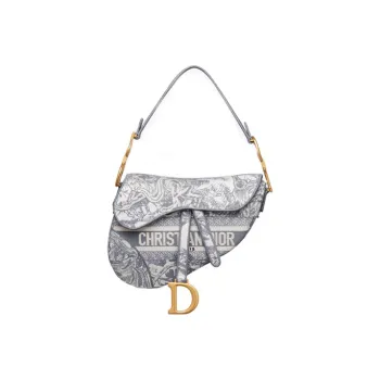 DIOR Saddle Ruiyi Print Embroidery One Shoulder Handbags Medium Size Women's Gray
