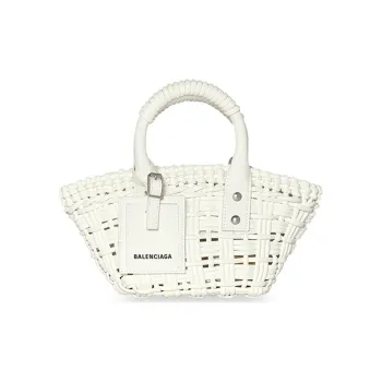 Balenciaga BISTRO Woven Basket Bag Tote Bag Shopping Bag Crossbody Bag Handbag Extra Small Women's White