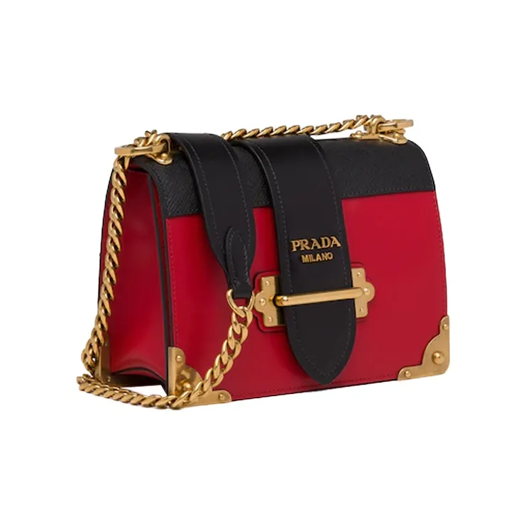 PRADA Cahier Metal Calfskin Shoulder Bag Crossbody Bag Women's Red/Black-1