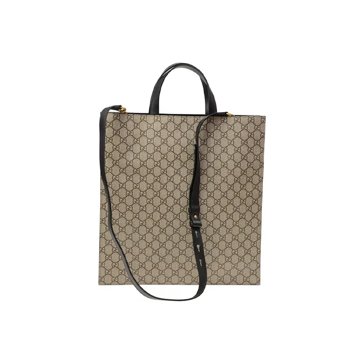 GUCCI Canvas With Leather Tote Bag Shopping Bag Crossbody Handbag Shoulder Bag Women's Gray-1